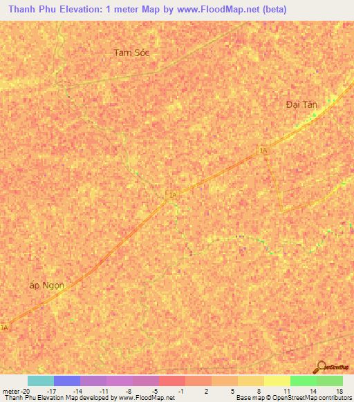 Thanh Phu,Vietnam Elevation Map