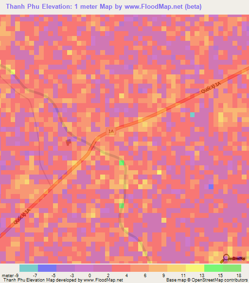 Thanh Phu,Vietnam Elevation Map