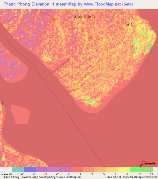 Thanh Phong,Vietnam Elevation Map