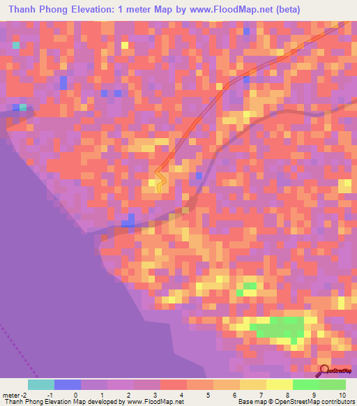 Thanh Phong,Vietnam Elevation Map