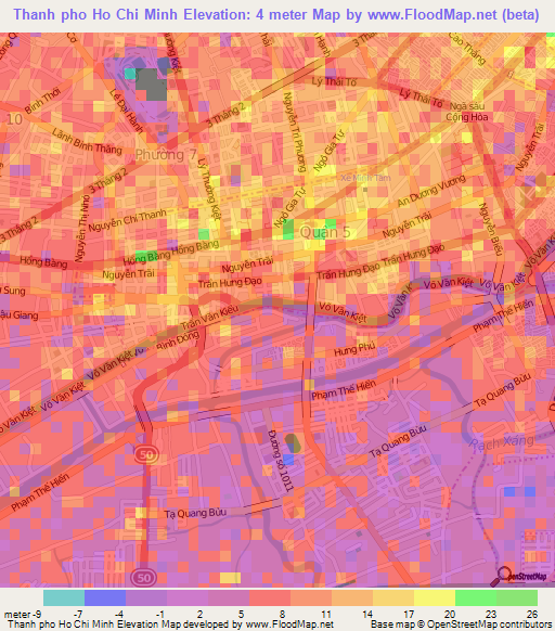 Thanh pho Ho Chi Minh,Vietnam Elevation Map