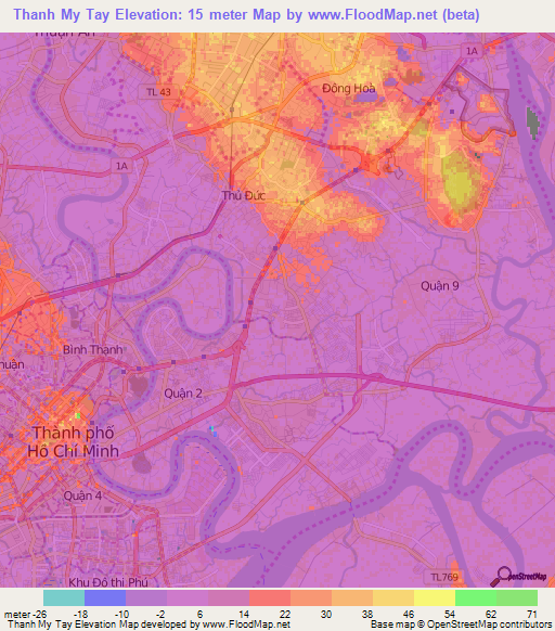 Thanh My Tay,Vietnam Elevation Map