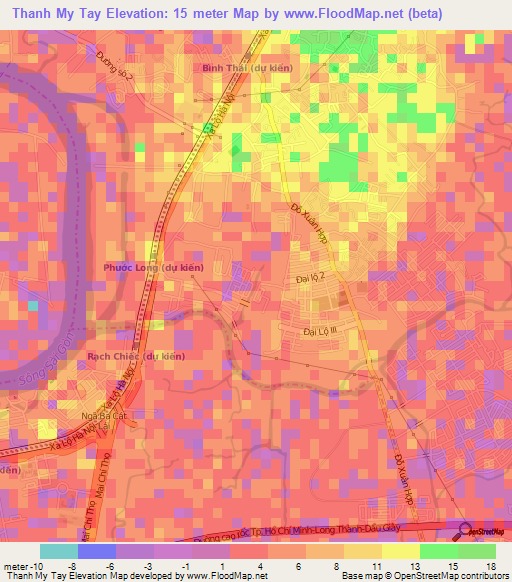 Thanh My Tay,Vietnam Elevation Map