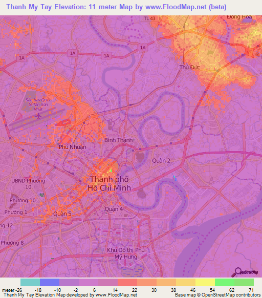 Thanh My Tay,Vietnam Elevation Map