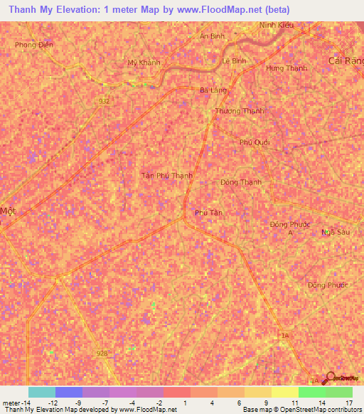 Thanh My,Vietnam Elevation Map