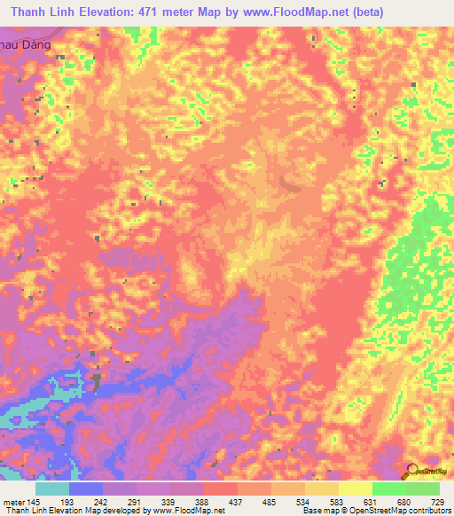 Thanh Linh,Vietnam Elevation Map