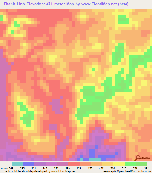 Thanh Linh,Vietnam Elevation Map