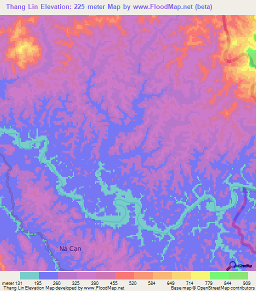 Thang Lin,Vietnam Elevation Map