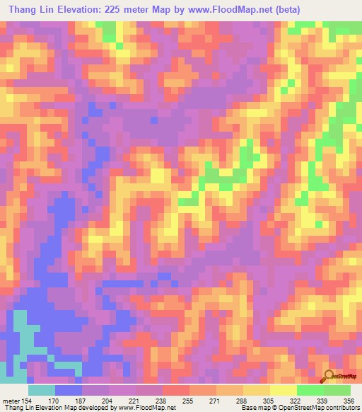 Thang Lin,Vietnam Elevation Map