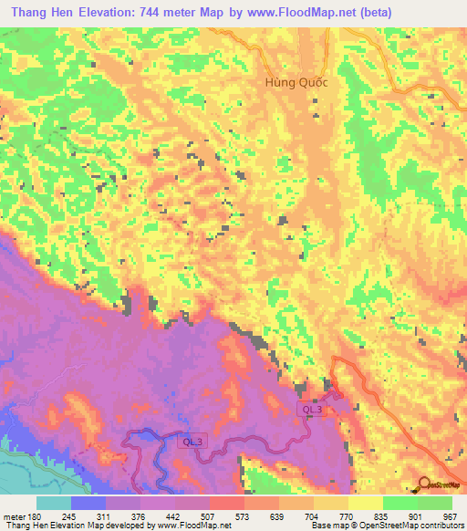 Thang Hen,Vietnam Elevation Map