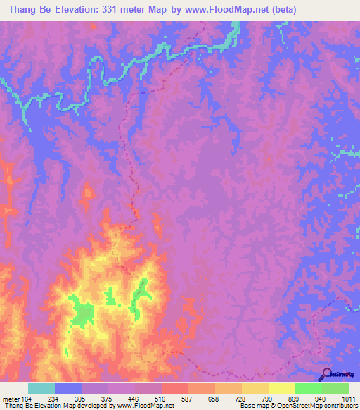 Thang Be,Vietnam Elevation Map