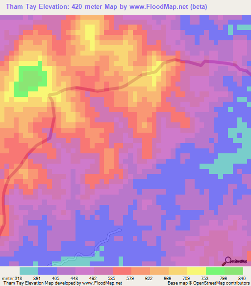 Tham Tay,Vietnam Elevation Map