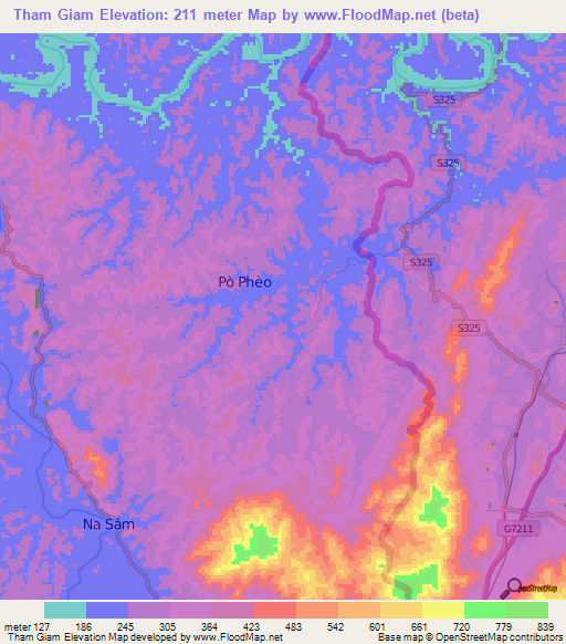 Tham Giam,Vietnam Elevation Map