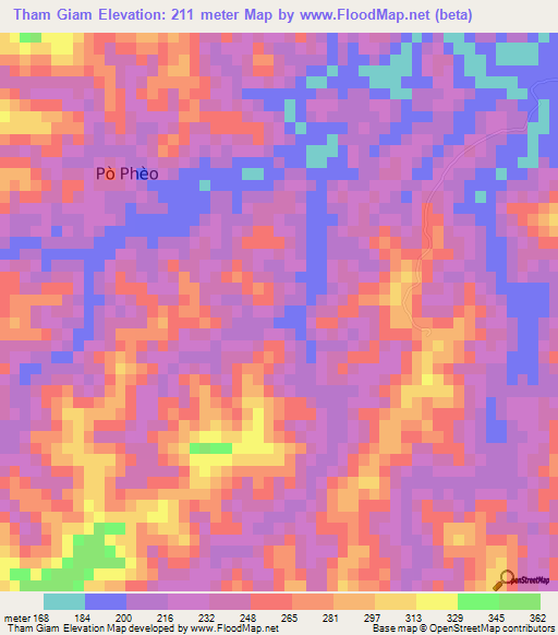 Tham Giam,Vietnam Elevation Map