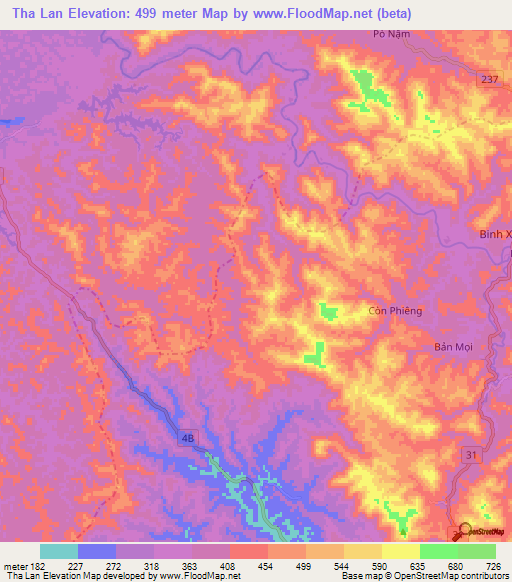 Tha Lan,Vietnam Elevation Map