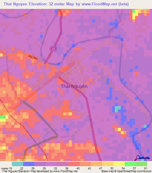 Thai Nguyen,Vietnam Elevation Map