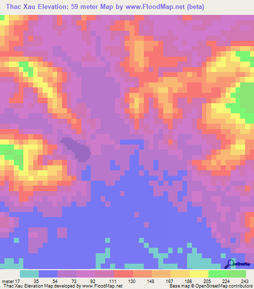 Thac Xau,Vietnam Elevation Map