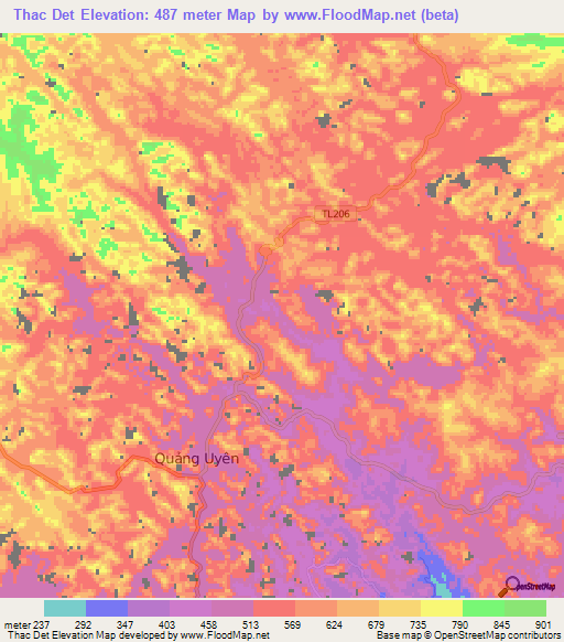 Thac Det,Vietnam Elevation Map