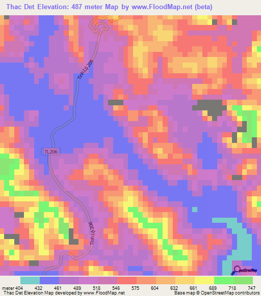 Thac Det,Vietnam Elevation Map