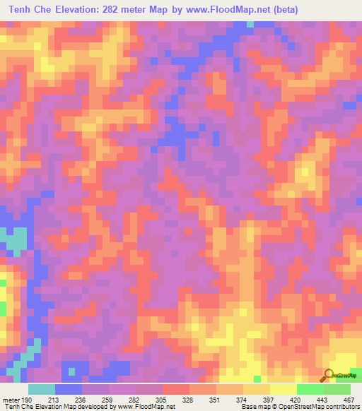 Tenh Che,Vietnam Elevation Map