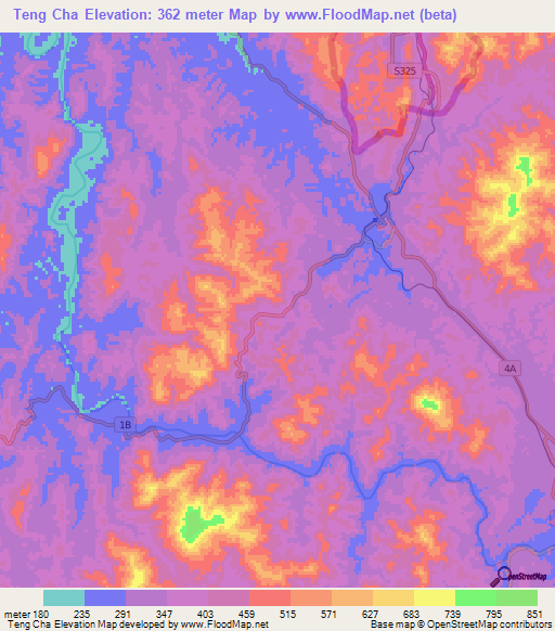 Teng Cha,Vietnam Elevation Map