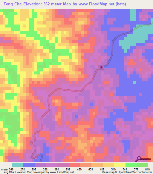 Teng Cha,Vietnam Elevation Map