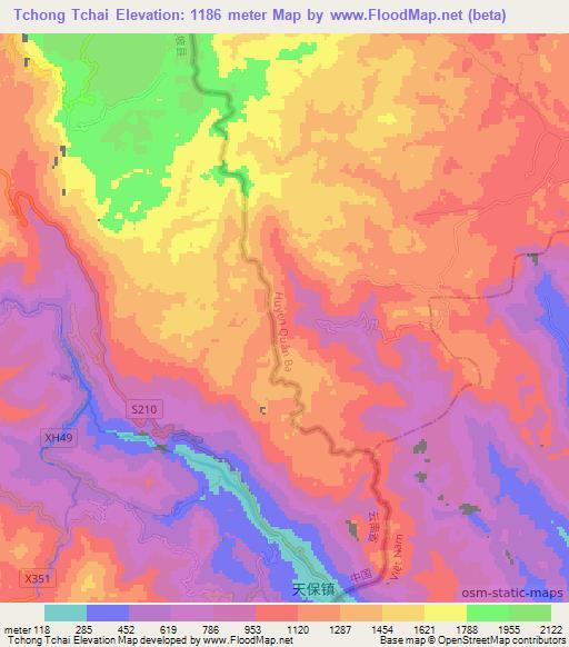 Tchong Tchai,Vietnam Elevation Map