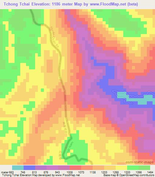 Tchong Tchai,Vietnam Elevation Map