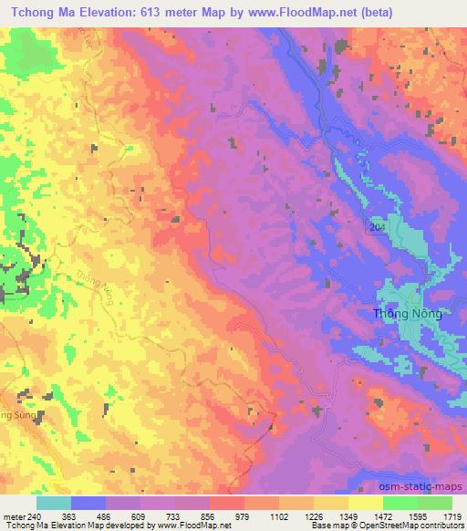 Tchong Ma,Vietnam Elevation Map