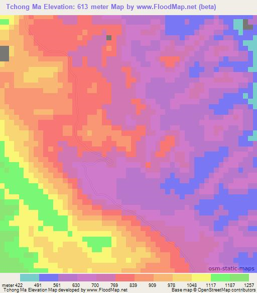 Tchong Ma,Vietnam Elevation Map