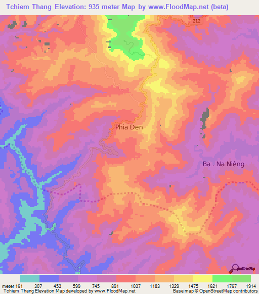 Tchiem Thang,Vietnam Elevation Map