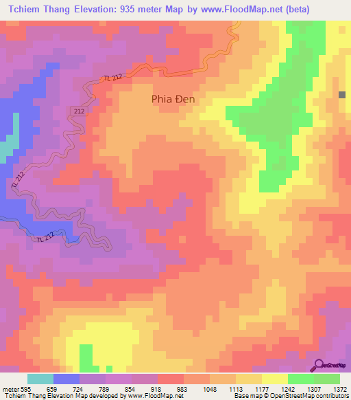 Tchiem Thang,Vietnam Elevation Map