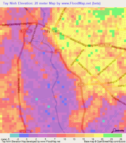 Tay Ninh,Vietnam Elevation Map