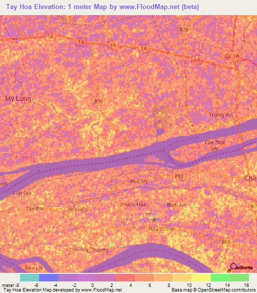 Tay Hoa,Vietnam Elevation Map