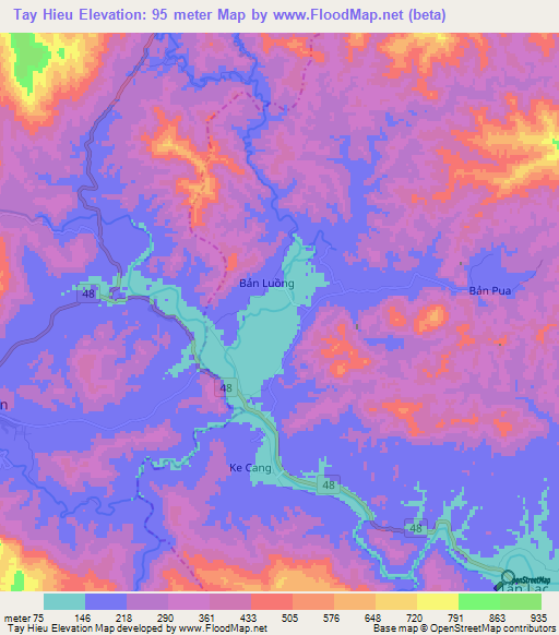 Tay Hieu,Vietnam Elevation Map