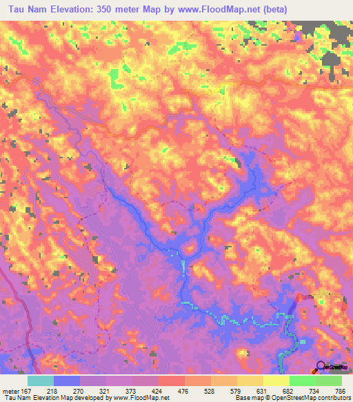 Tau Nam,Vietnam Elevation Map