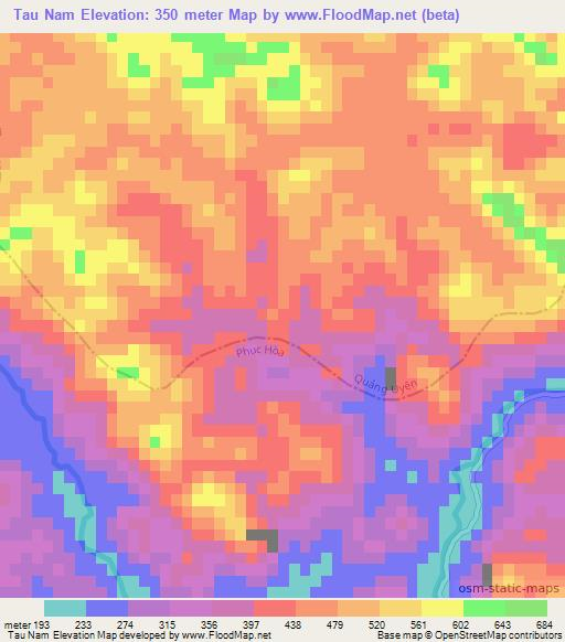 Tau Nam,Vietnam Elevation Map