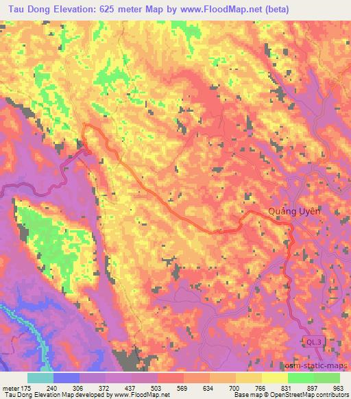 Tau Dong,Vietnam Elevation Map