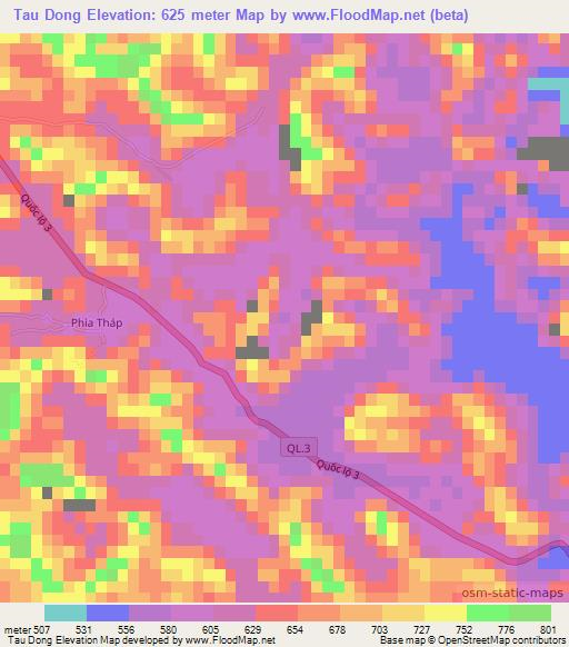 Tau Dong,Vietnam Elevation Map