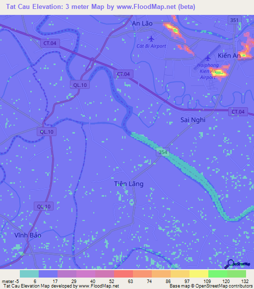 Tat Cau,Vietnam Elevation Map