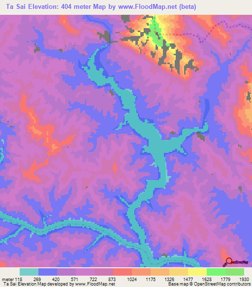 Ta Sai,Vietnam Elevation Map