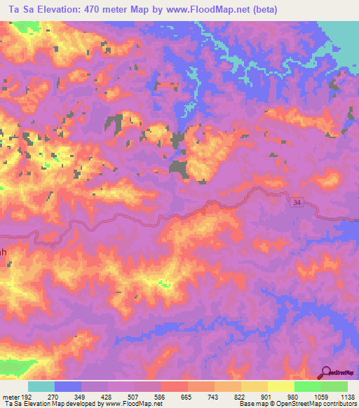 Ta Sa,Vietnam Elevation Map