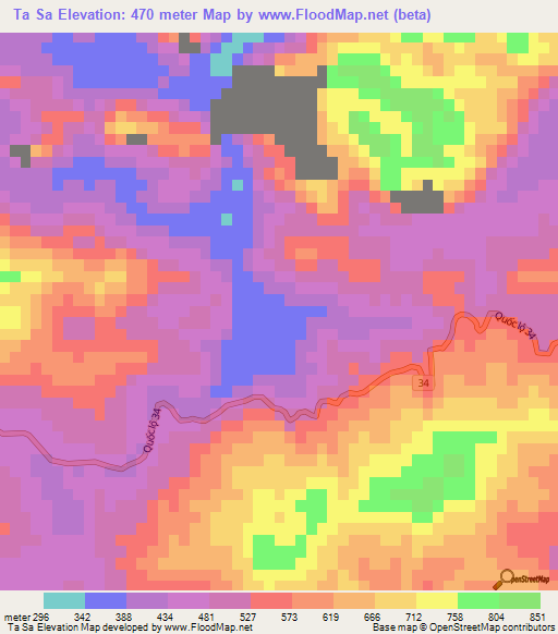 Ta Sa,Vietnam Elevation Map