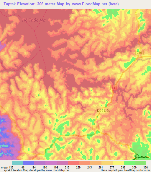 Taptak,Vietnam Elevation Map