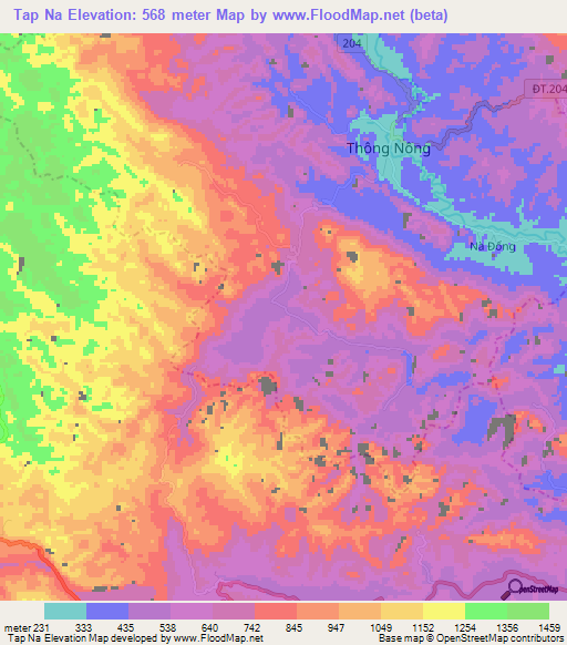 Tap Na,Vietnam Elevation Map