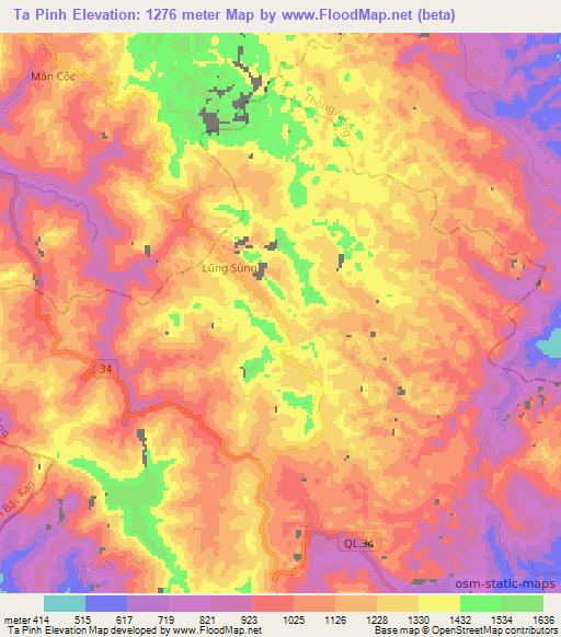 Ta Pinh,Vietnam Elevation Map