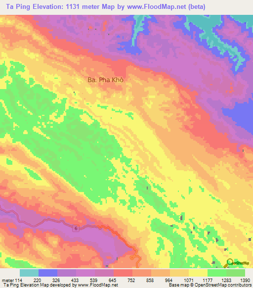 Ta Ping,Vietnam Elevation Map