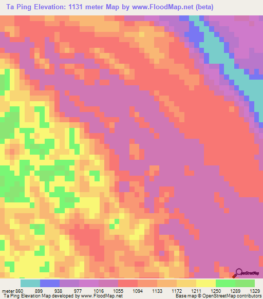 Ta Ping,Vietnam Elevation Map