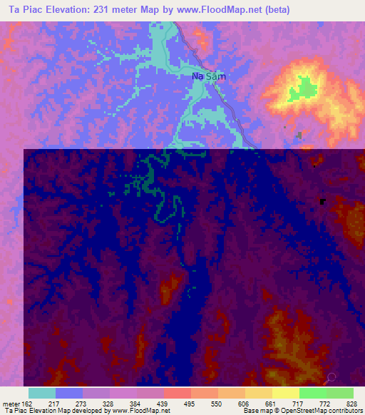 Ta Piac,Vietnam Elevation Map