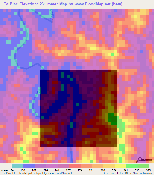 Ta Piac,Vietnam Elevation Map